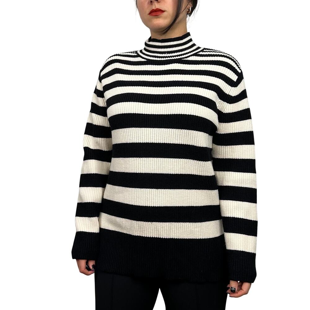 Industry Heavy Knit Black & White Striped Mockneck Sweater